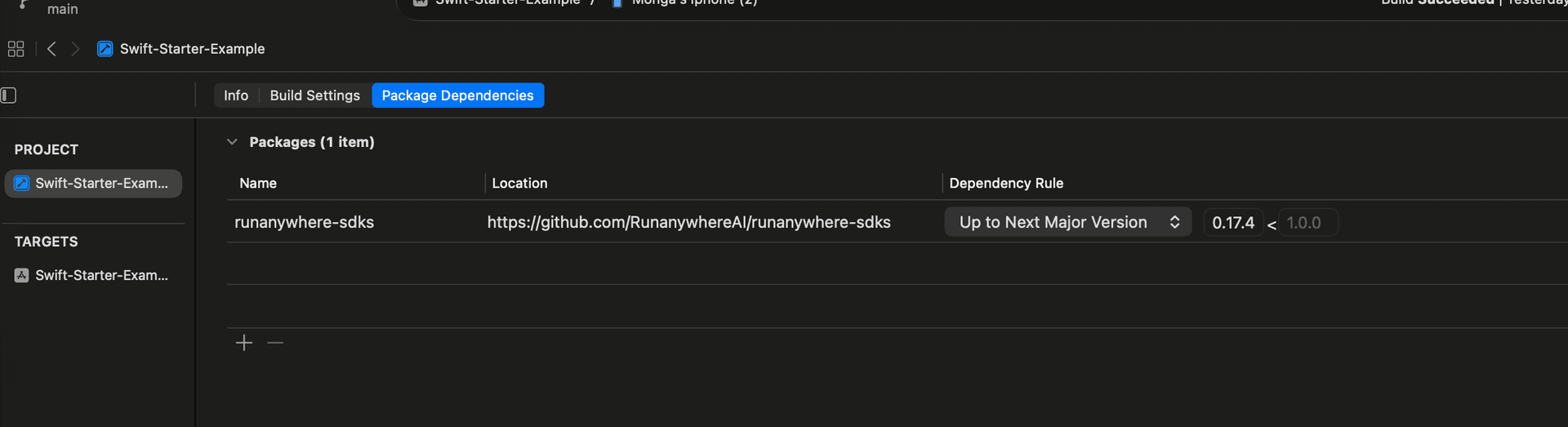 Package Dependencies showing version-based dependency rule